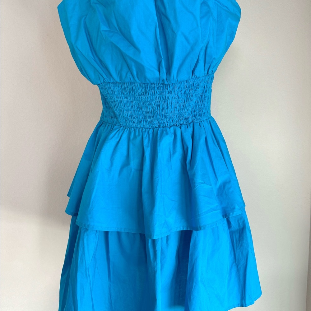 Gorgeous ruffle tube mini dress NWT cruise wedding party formal blue vacation